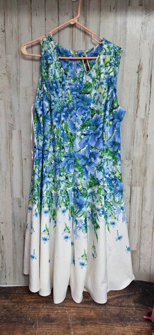 BLUE/GREEN JULIAN TAYLOR SZ20 FLORAL DRESS, LADIES 2X