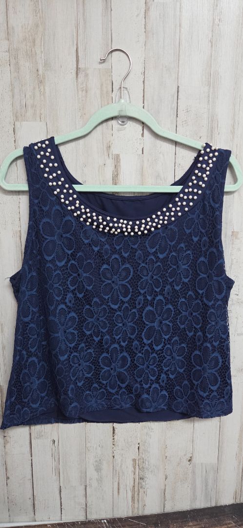 NAVY  LACE CROP TANK, LADIES 2X