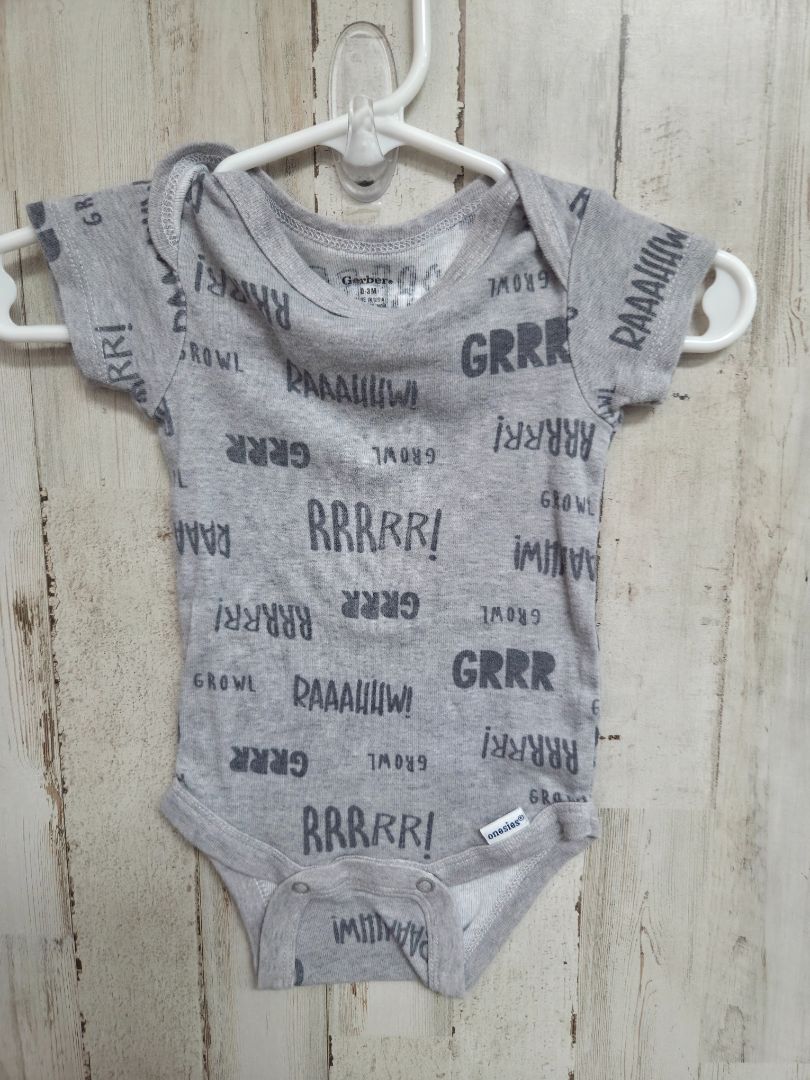 GREY GERBER GROWL ONESIE, BOY 0-3M