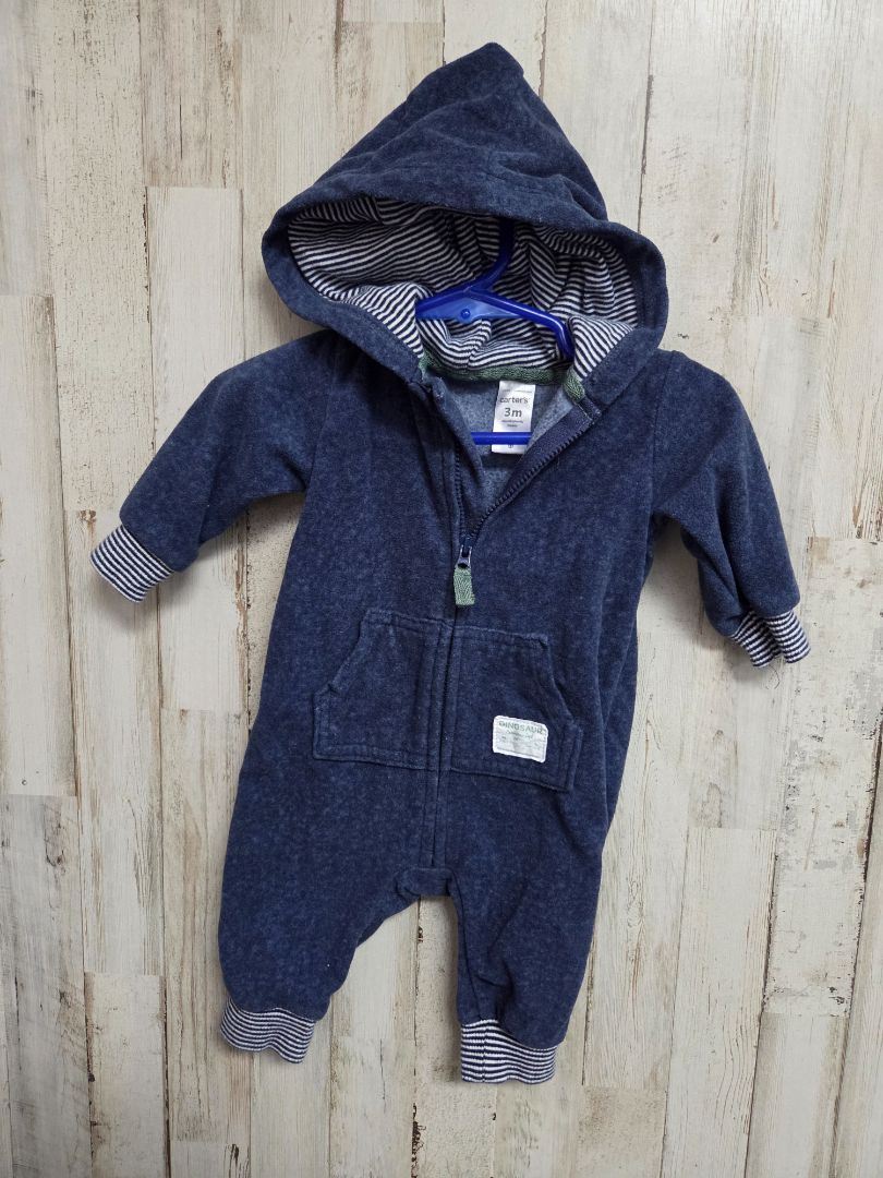 NAVY CARTERS HOODED FLEECE JUMPSUIT, BOY 3M