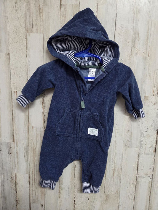 NAVY CARTERS HOODED FLEECE JUMPSUIT, BOY 3M
