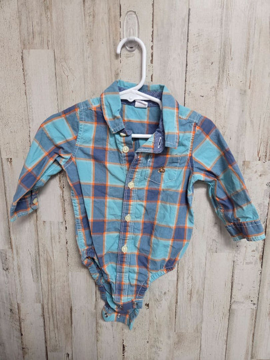 BLUE GAP PLAID BUTTON ONESIE, BOY 6-12M