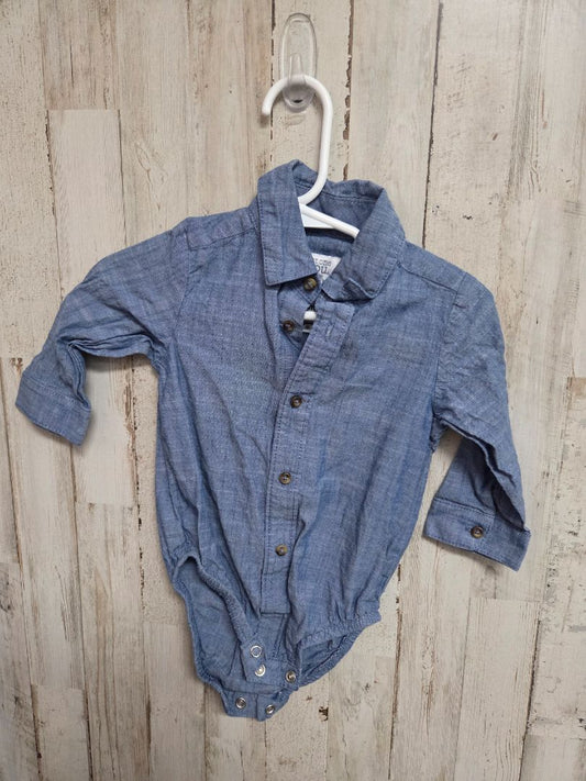 BLUE JUST ONE YOU BUTTON UP ONESIE, BOY 6M