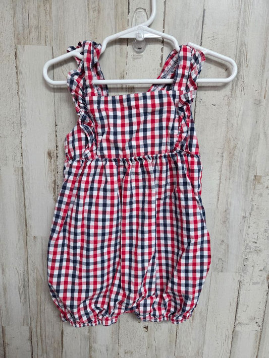 RED/BLUE CELEBRATE GINGHAM ROMPER, GIRL 18M