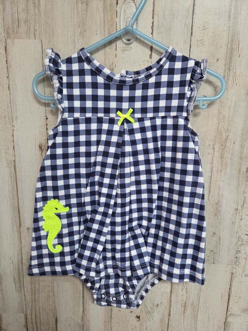 BLUE CHILD OF MINE GINGHAM SEAHORSE BUBBLE, GIRL 24M