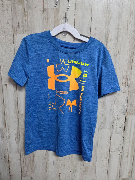 BLUE HEATHER UNDER ARMOUR LOGO TEE, BOY 7
