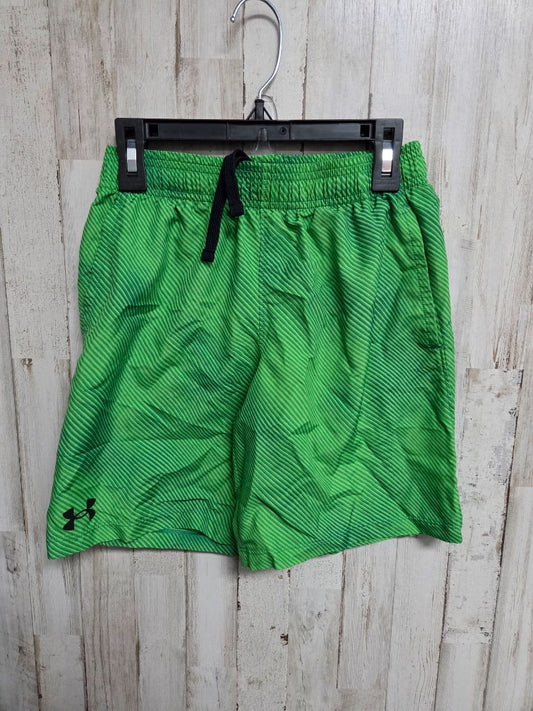 GREEN UNDER ARMOUR STRIPED SHORTS, BOY 10/12