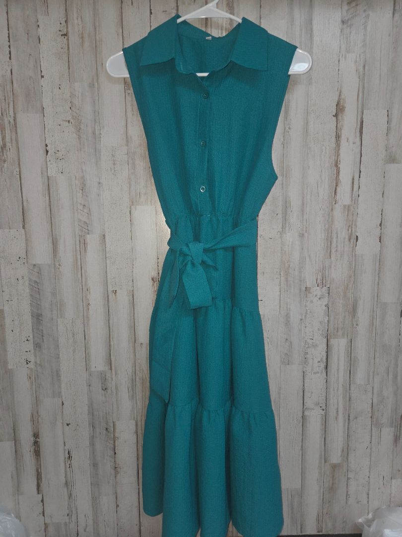 teal  textured tier dress, LADIES S