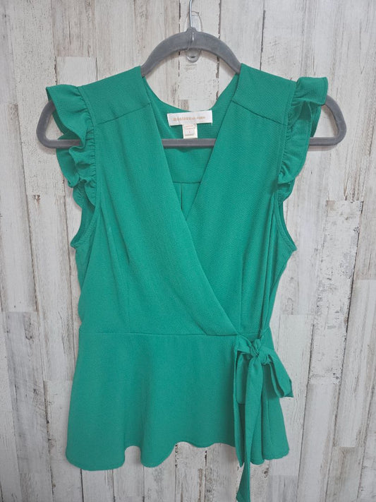 green MONTEAU ruffle surplice top, LADIES L