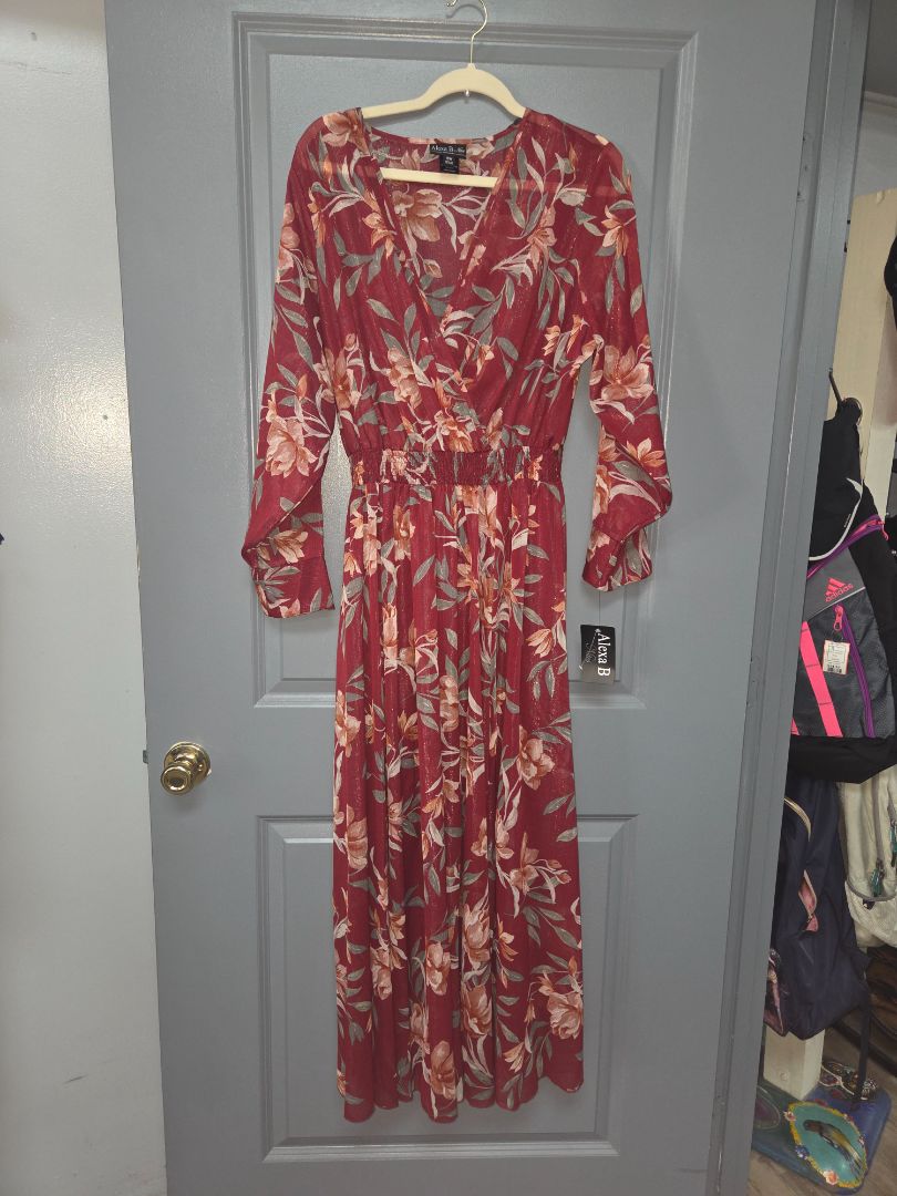 maroon alexa b NEW sz16W sheer floral dress, LADIES XL
