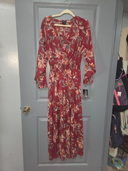 maroon alexa b NEW sz16W sheer floral dress, LADIES XL