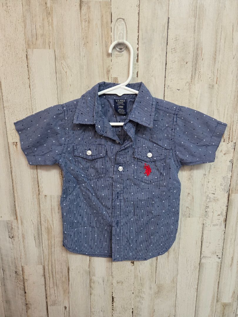 blue Us polo  assn dotted button up, boy 24m