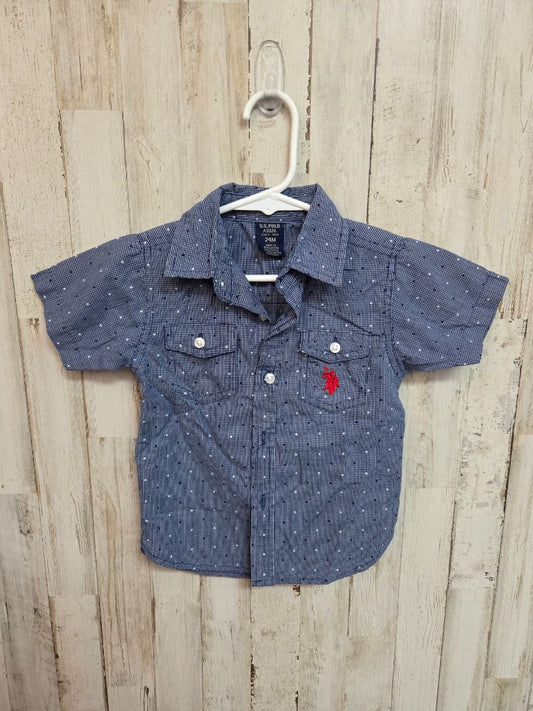 blue Us polo  assn dotted button up, boy 24m
