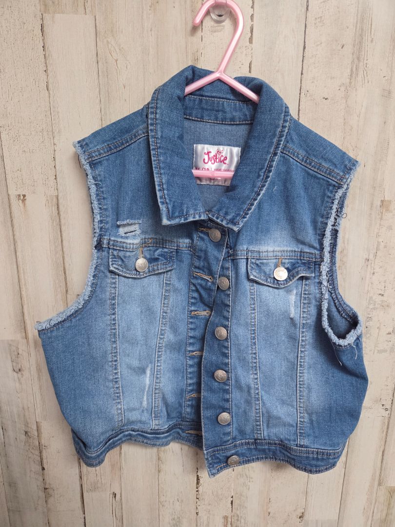denim justice frayed vest, girl 16/18