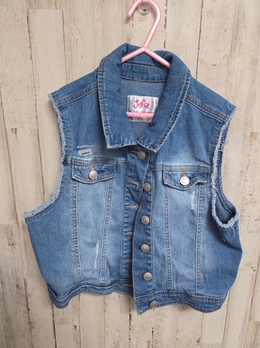denim justice frayed vest, girl 16/18