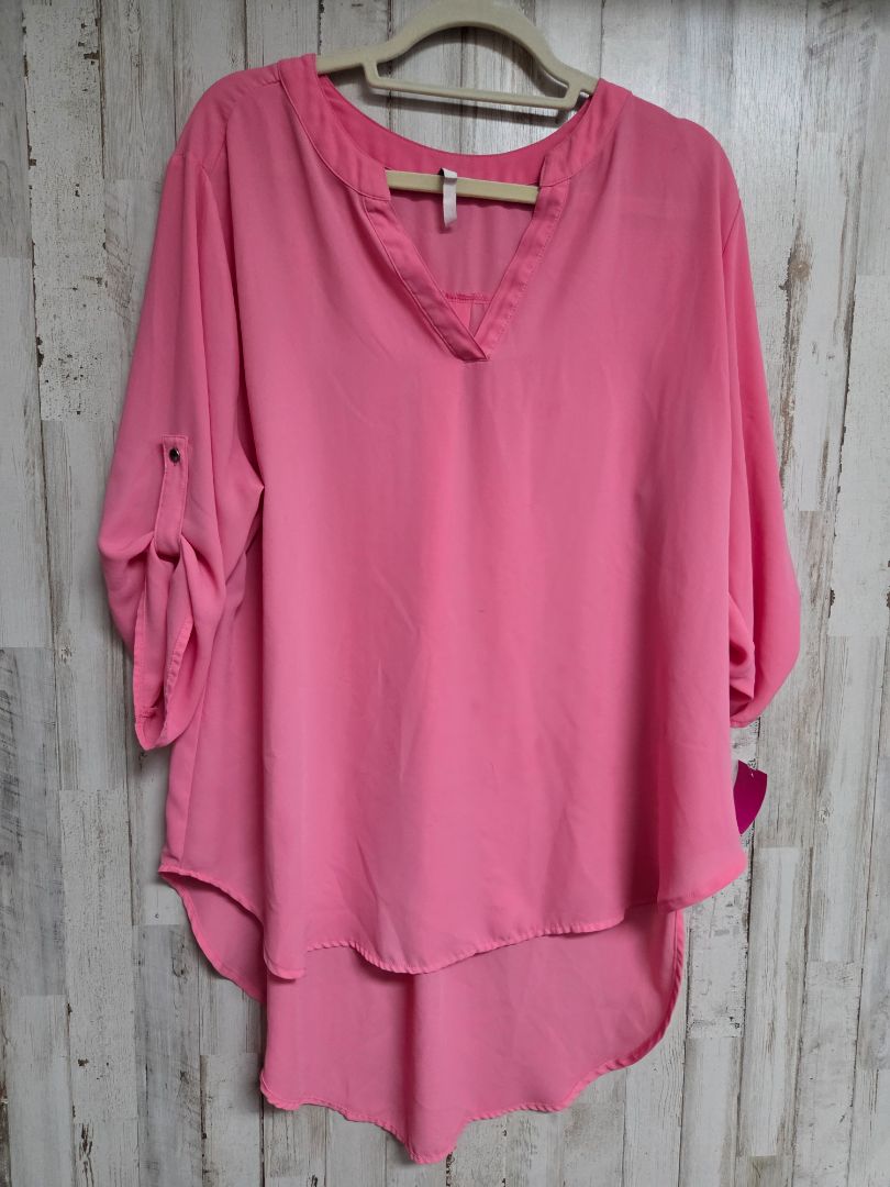 PINK CATO SHEER VNECK TOP, LADIES 2X