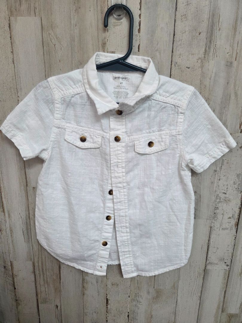 WHITE OKIE DOKIE LIGHTWEIGHT BUTTON UP, BOY 4T