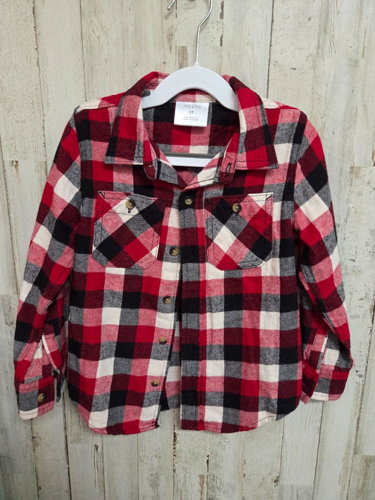 RED/BLACK OKIE DOKIE PLAID BUTTON UP, BOY 5T