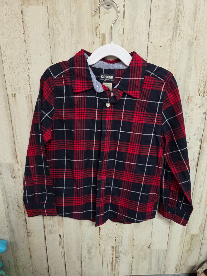 NAVY/RED OSHKOSH PLAID BUTTON UP, BOY 5T