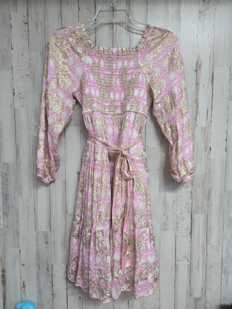 PINK/ GOLD A LOVES A SPARKLE FLORAL DRESS, GIRL 10/12