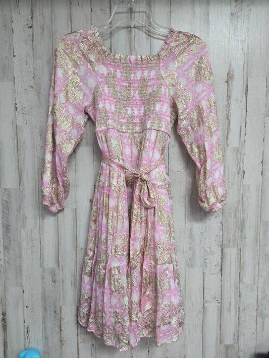 PINK/ GOLD A LOVES A SPARKLE FLORAL DRESS, GIRL 10/12