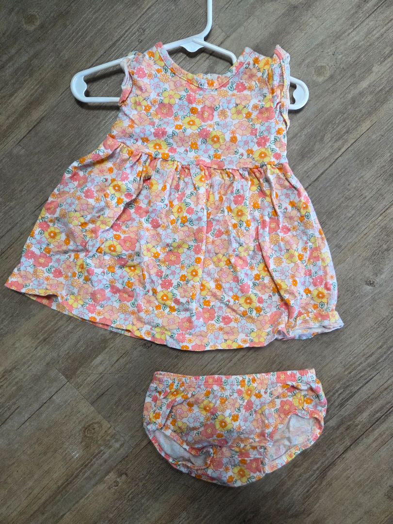 PEACH CARTERS FLORAL DRESS & BLOOMER, GIRL 12M