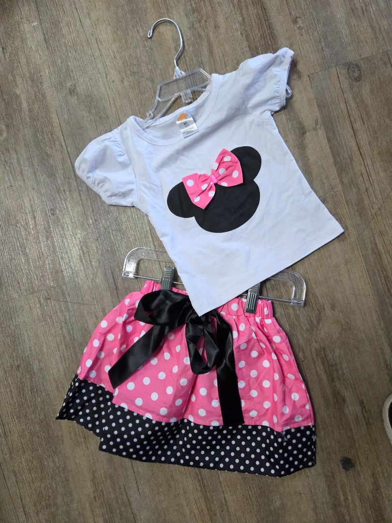 WHITE/PINK MUD KINGDOM MINNIE BOW OUTFIT, GIRL 12-18M