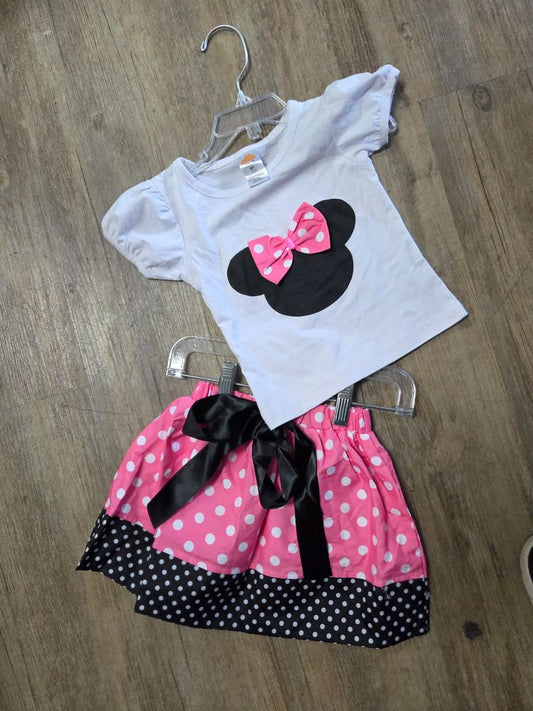 WHITE/PINK MUD KINGDOM MINNIE BOW OUTFIT, GIRL 12-18M