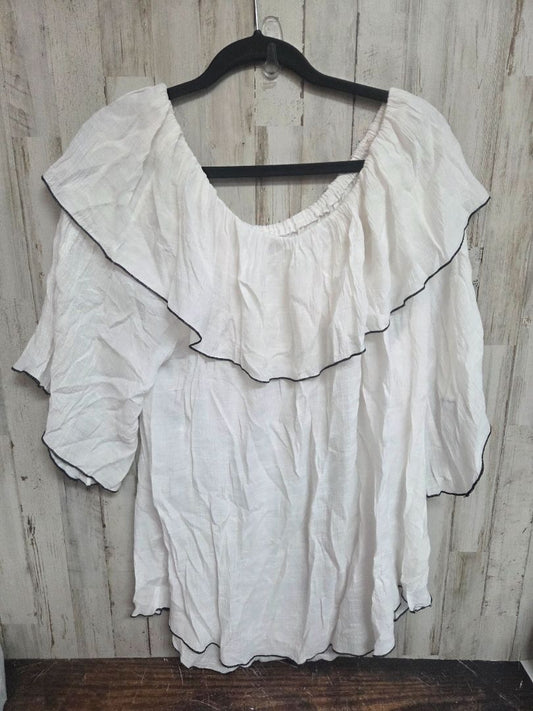 WHITE/BLACK CATO SHEER RUFFLE TOP, LADIES 2X