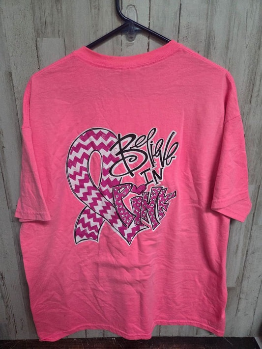 PINK GILDAN BELIEVE IN PINK TEE, LADIES XL