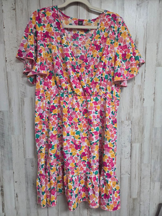 PINK SHEIN FLORAL FLUTTER DRESS, LADIES 2X