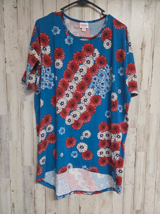BLUE/RED LULAROE FLORAL OVERSIZED TUNIC, LADIES XS