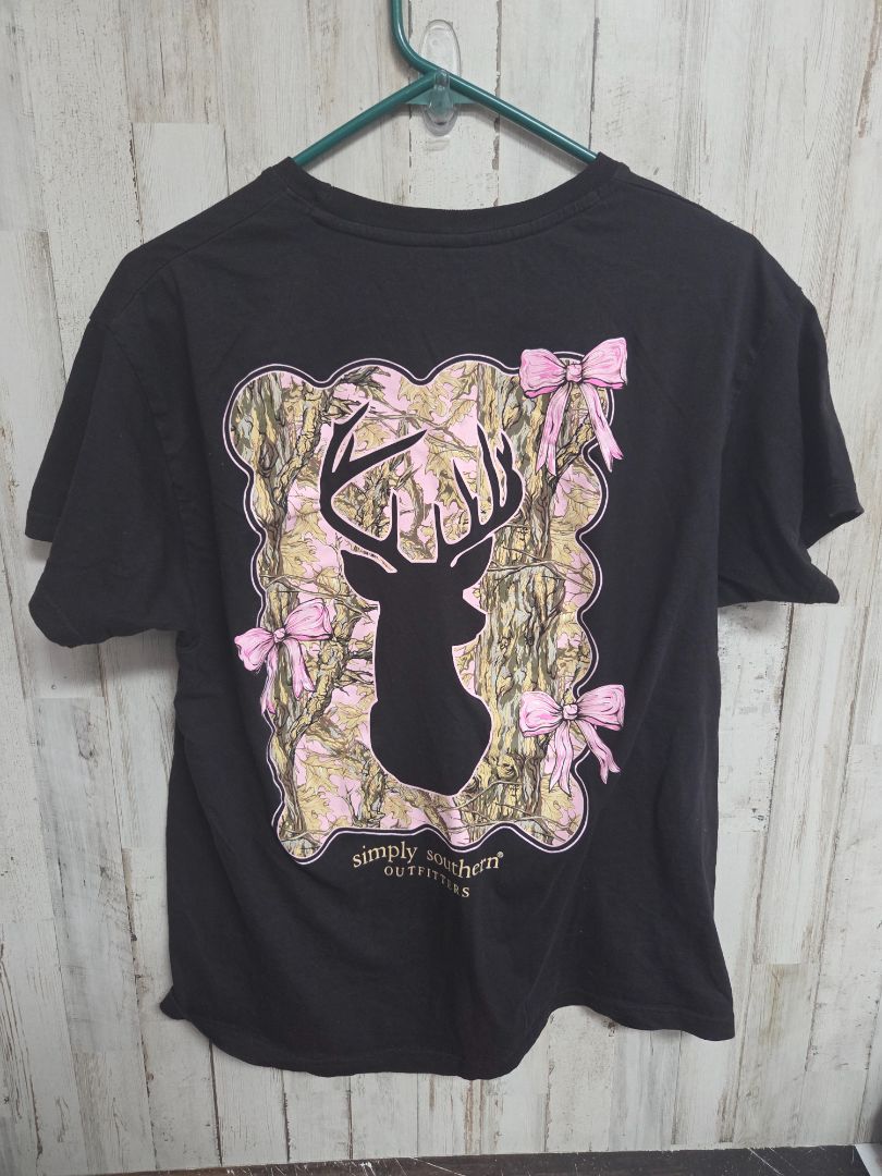 BLACK SIMPLY SOUTHERN DEER BOW TEE, LADIES S/M *NO SIZE TAG*