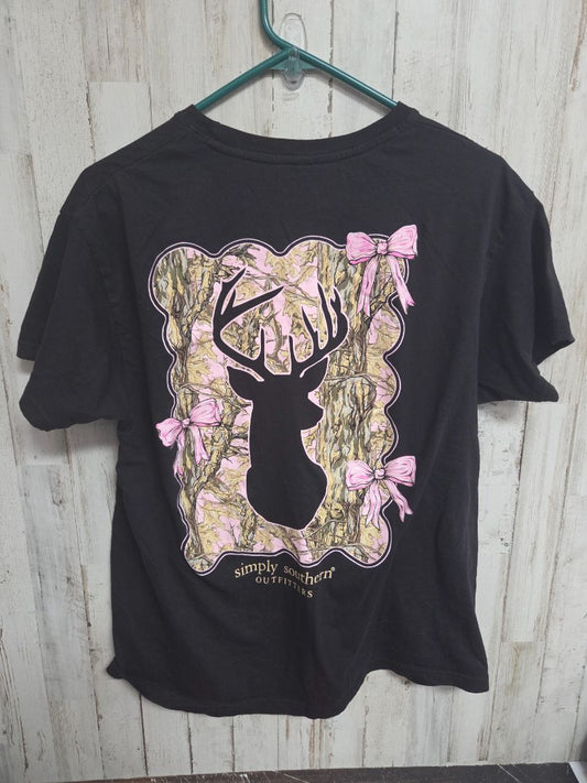 BLACK SIMPLY SOUTHERN DEER BOW TEE, LADIES S/M *NO SIZE TAG*