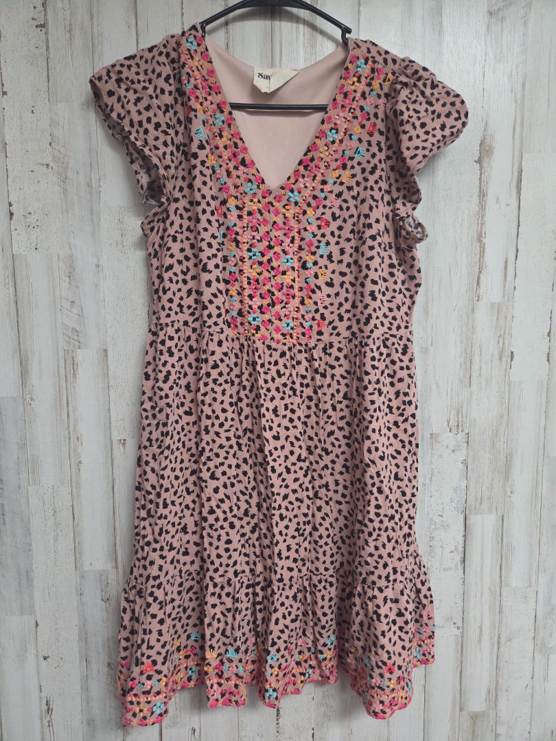 TAN SAVANNA JANE EMBROIDERED SPECK DRESS, LADIES M