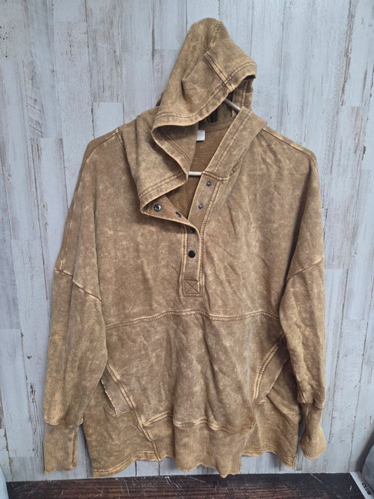 TAN ZENANA ACID WASH HOODIE, LADIES M
