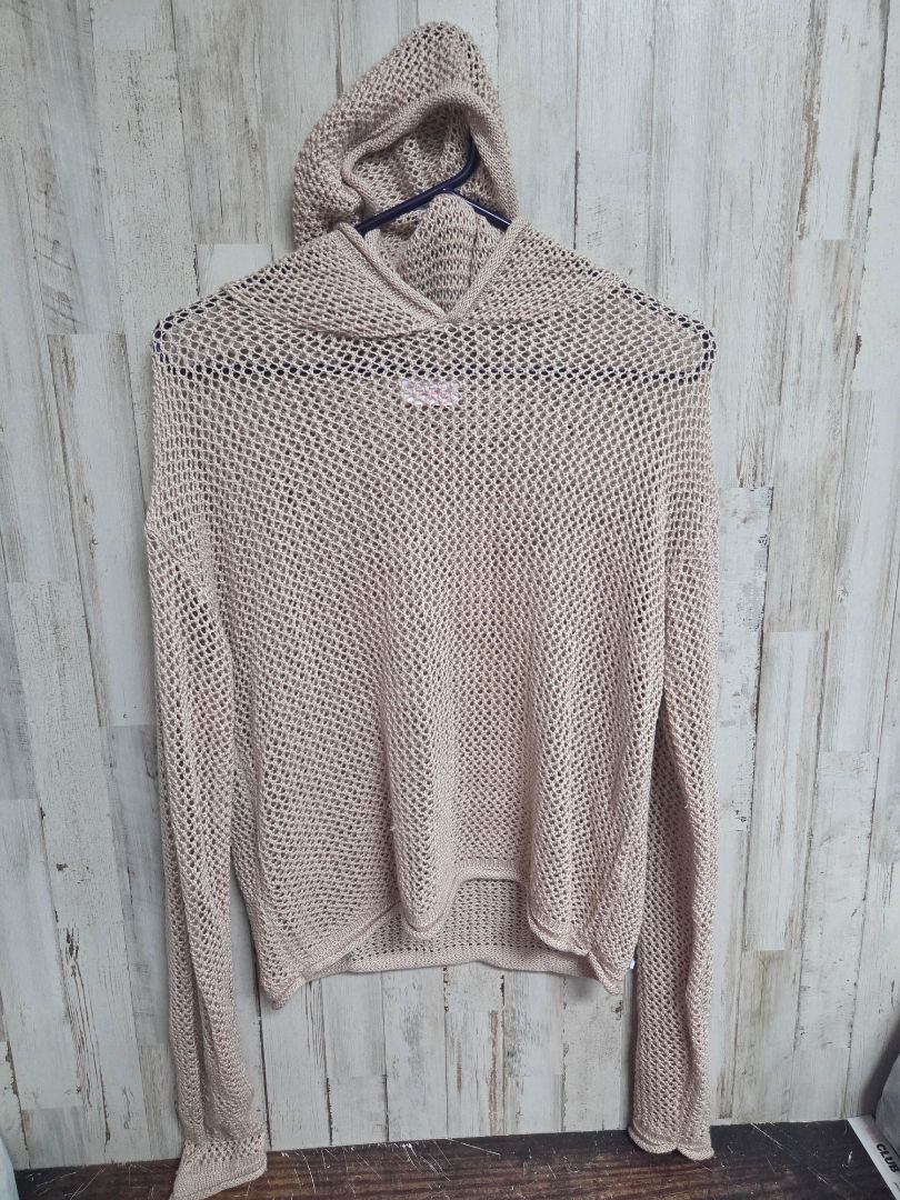 TAN PINK LILY OPEN KNIT HOODED TOP, LADIES M