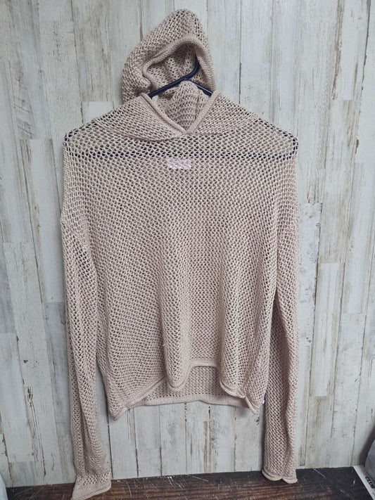 TAN PINK LILY OPEN KNIT HOODED TOP, LADIES M