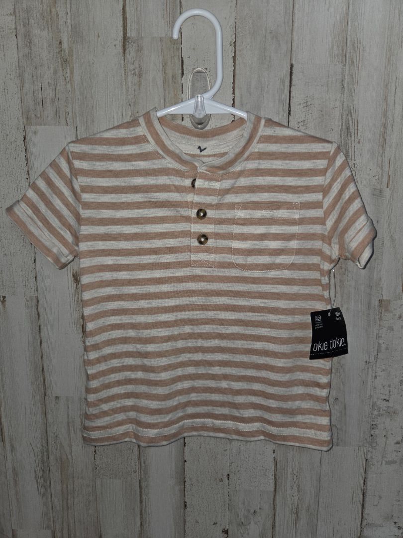 TAN/WHITE OKIE DOKIE STRIPE TEE, BOYS 18M