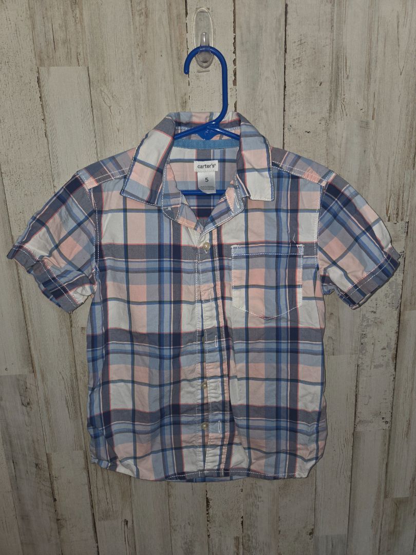 BLUE CARTERS PLAID BUTTON UP, BOYS 5