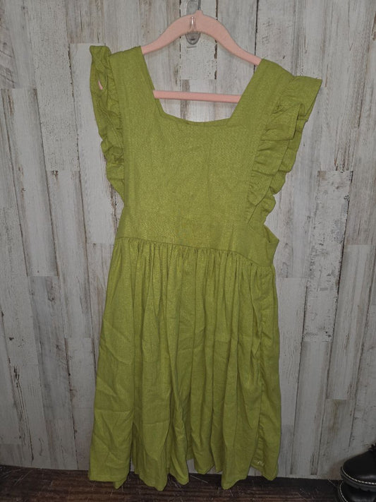 GREEN RUFFLE & JAMES LINEN DRESS, GIRLS 7/8
