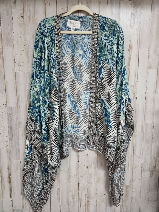 BLUE/GREEN ANTHROPOLOGIE PRINTED KIMINO, LADIES O/S