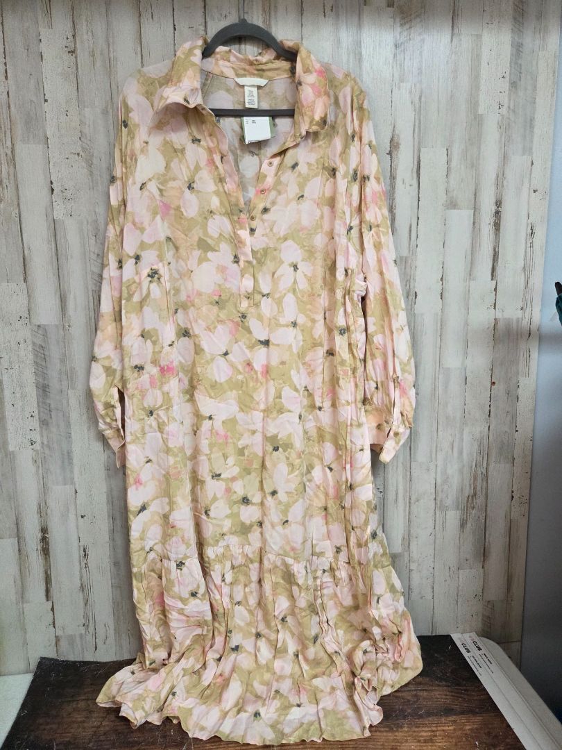 BEIGE H&M FLOWER PRINT DRESS, LADIES 2X