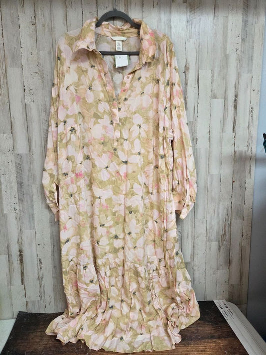 BEIGE H&M FLOWER PRINT DRESS, LADIES 2X