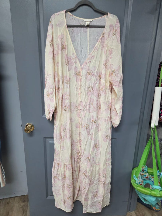 BEIGE H&M FLORAL BUTTON DRESS, LADIES 2X