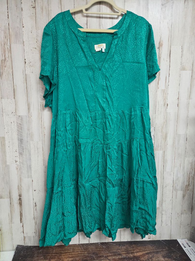 GREEN ANTHROPOLOGIE CHEETAH SILK DRESS, LADIES 3X