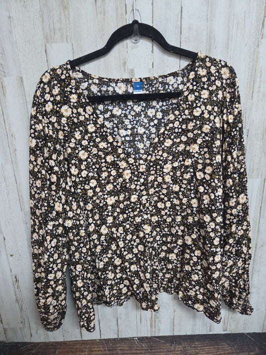 BLACK OLD NAVY FLORAL BUTTON TOP, LADIES 2X