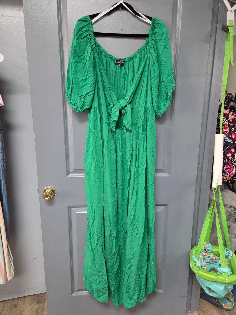 GREEN ELOQUII SZ18 KNOT MAXI DRESS, LADIES 2X
