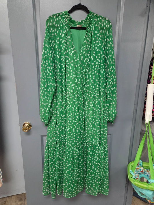 GREEN H&M FLORAL TIER DRESS, LADIES 2X