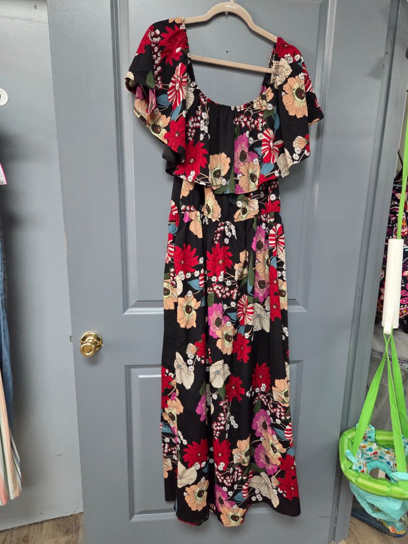 BLACK  FLORAL MAXI DRESS, LADIES 3X